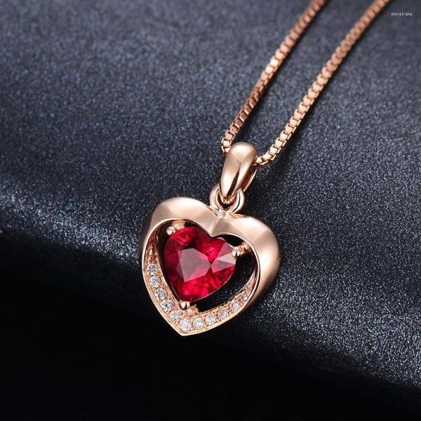 Pendentif Colliers Style Simple Mode En Forme De Coeur Amour Imitation Rouge Tourmaline Clavicule Chaîne Chapeaux
