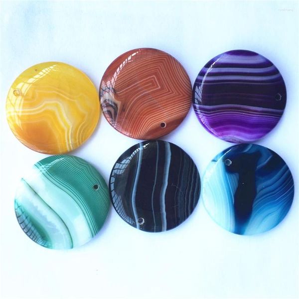 Pendentif Colliers Élégant Coloré Style Mixte Fond Plat Naturel Onyx Agates Pendentifs Charmes Vert Noir Orange Bleu Jaune Violet 6Pcs