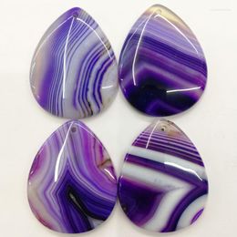 Pendentif Colliers Élégant Style Coloré Fond Plat Cabochon Naturel Rayé Onyx Pendentifs Charmes Violet 6Pcs 40 50mm