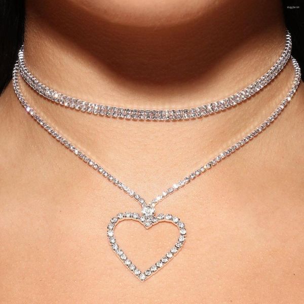 Collares pendientes con estilo Simple melocotón en forma de corazón collar de clavícula cena de boda joyería de diamantes de imitación al por mayor