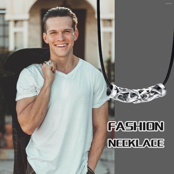 Pendentif Colliers Élégant Tube Creux En Acier Inoxydable Pour Hommes Hommes Cadeaux Bijoux Avec Chaîne De Corde Noire