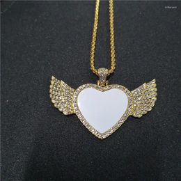 Colliers de pendentif sublimation des pendentifs à ailes cardiaques vierges bijoux de zircon 30pcs / lot