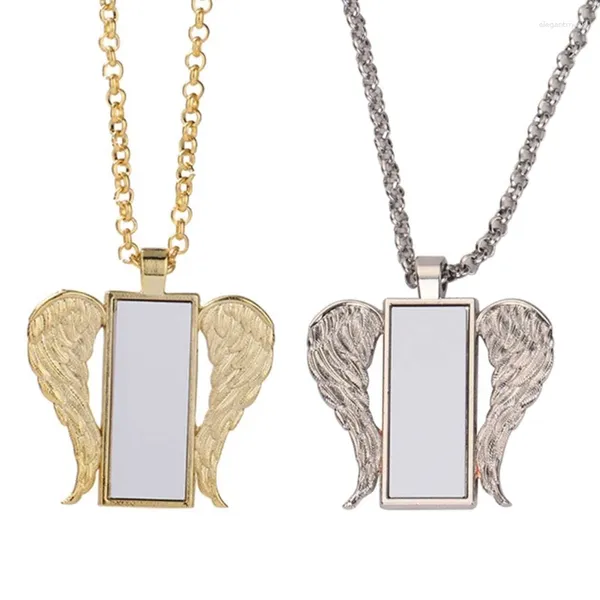 Pendentif Colliers Sublimation Blanks Collier Angel Wing Transfert de chaleur Bezels Bijoux Couple Cadeau Drop