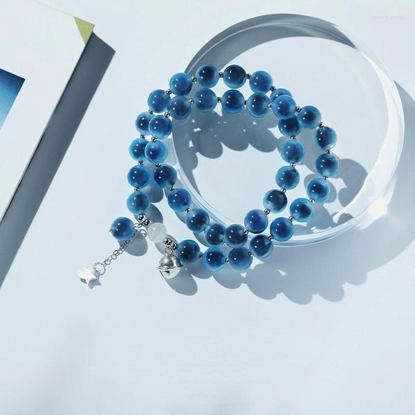 Pendentif Colliers Sucre Coeur Agate Bracelet Femme Bleu Étudiant Cristal Minorité Perles