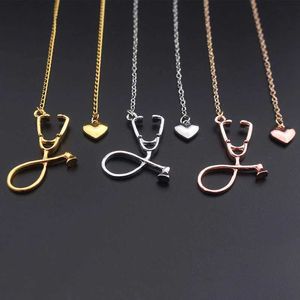 Hanger kettingen sumeng 2024 Nieuwe stethoscoop ketting lariat hart hanger rosé goud zwart verpleegster medische kettingq