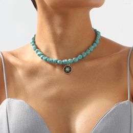 Collares pendientes verano estilo bohemio turquesa piedra cadenas collar para mujer vacaciones gargantilla clavícula