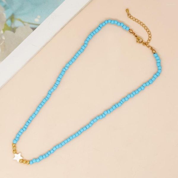 Collares con colgante, joyería de moda de verano para mujer, chica adolescente, regalo hecho a mano, cadena de acero inoxidable, gargantilla de estrella surfista, collar