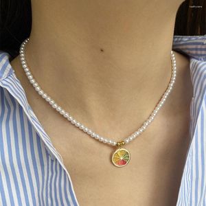 Hanger kettingen zomer smaak oranje imitatie parel ketting voor vrouwelijke kraag roestvrijstalen sluiting goudkleur gratis winkelen