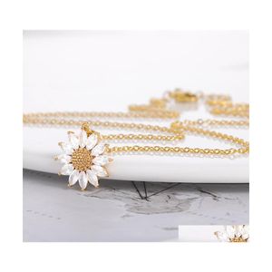 Pendentif Colliers Summer Fresh Zircon Daisy Collier pour femme Teen Girl Party Mariage Couple Charme Charme Femmes Bijoux En Gros C Dhzll