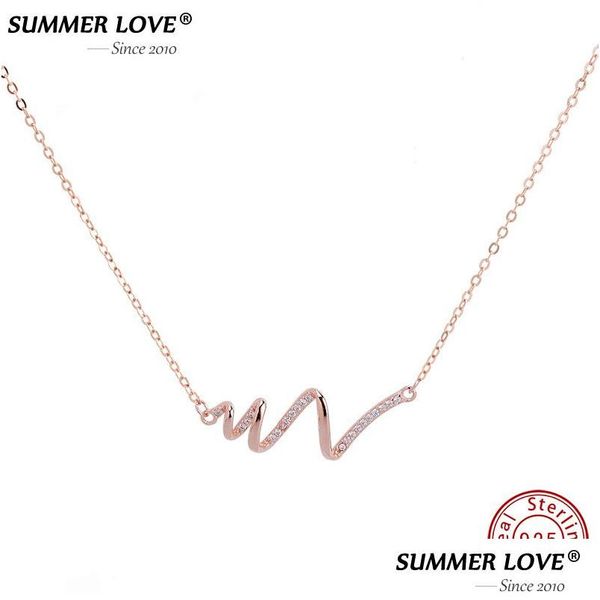 Collares pendientes Summer Love 925 Sterling Sliver Ecg Charm para mujeres Joyas de cristal brillante en el cuello Cadena de oro Colar Feminin Dro Dhj2X