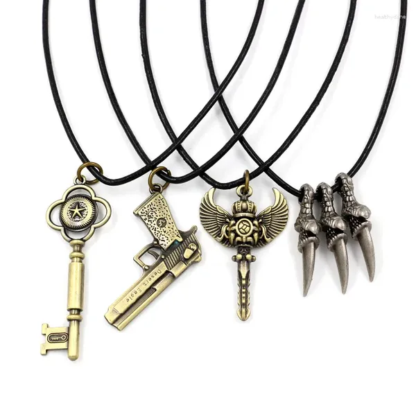 Collares colgantes Collar de cuerda de cuero para hombres de verano Garra de águila Llave creativa Pistola Ala Hip Hop Rock Party Joyería Regalo de cumpleaños