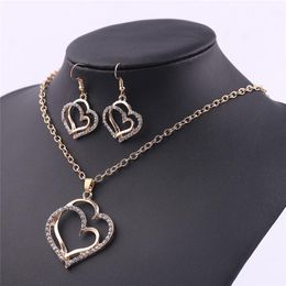 Hanger Kettingen Zomer Stijl Rose Gold Colo Crystal Double Heart Luxe Sieraden Love Valentine's Day bruiloft accessoires