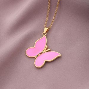 Pendentif Colliers D'été Femmes Taille Adaptée Vintage Insecte Rose Seulement Couleurs Moissanite Papillon Amant Kawaii Dainty Chaînes De Cou De Luxe