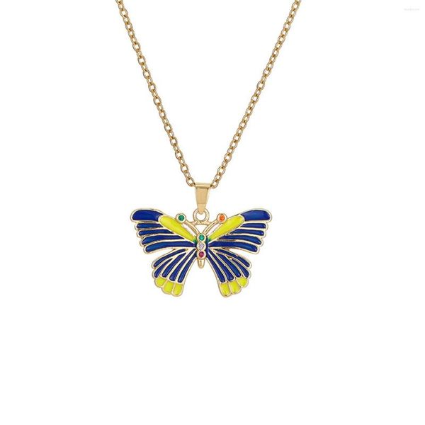 Collares colgantes Verano Mujeres Tamaño adecuado Vintage Insecto Amarillo Azul Verde Colores Moissanite Mariposa Amante Kawaii Delicado Cuello de lujo