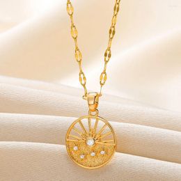 Pendentif Colliers Sun Collier en acier inoxydable pour femmes Zircon Collares Para Mujer Sunrise Bijoux Star Girl Y2k Accessoires