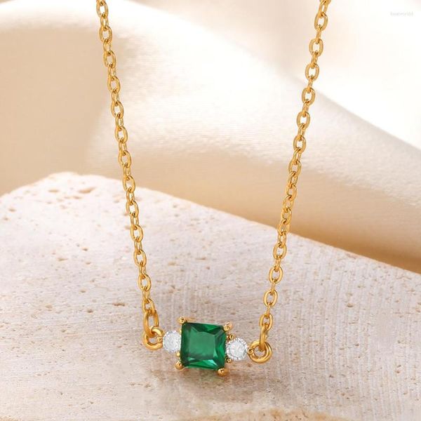 Pendentif Colliers Soleil Vert Zircon Or Couleur Collier Pour Femmes En Acier Inoxydable Délicat Bijoux De Mode De Mariage Banquet Cadeau Livraison Gratuite