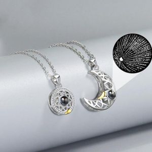 Pendentif Colliers Soleil Lune 100 Langues Je T'aime Projection Couples Collier Correspondant Amitié Magnétique