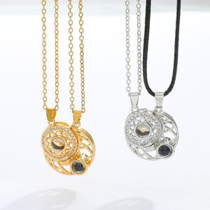 Pendentif Colliers Soleil Lune Couple Collier Assorti 100 Langues Je t'aime Aimant Attire Projection Confession Cadeaux Bijoux Envio