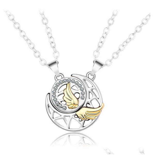 Pendentif Colliers Soleil Lune Plume Couple Collier Projection Magnétique En Forme De Coeur Découpe Cadeau Drop Delivery Bijoux Pendentifs Dhu3R