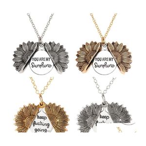 Collares pendientes Girasol Keep Ing Going You Are My Sunshine Collar de medallón abierto Collar Ladys Girls Friend Joyería Regalo Drop Deli Dhs72