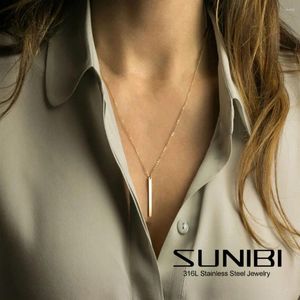 Pendentif Colliers Sunibi 316L Collier en acier inoxydable pour femmes Plaqué or Chaîne de pull Longue barre Bijoux de mode en gros