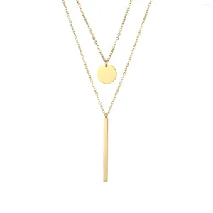 Pendentif Colliers Sunibi Dainty Collier en acier inoxydable pour femme Ras du cou Plaqué or Bar Disque Double Couche Mode Bijoux Cadeau