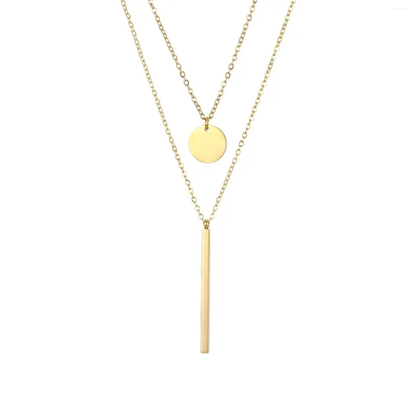 Collares colgantes Sunibi Dainty Collar de acero inoxidable para mujer Gargantilla Chapado en oro Disco de barra de doble capa Regalo de joyería de moda