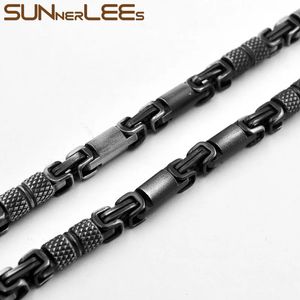 Pendentif Colliers SUNNERLEES 316L Collier en acier inoxydable 6mm Géométrique Byzantin Link Chaîne Rétro Noir Couleur Hommes Femmes Cadeau SC42 N 231128