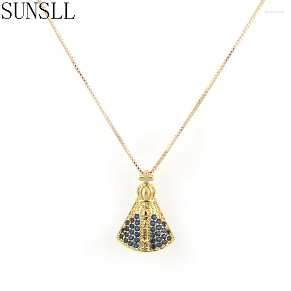 Colliers pendants Sunsll Golden Copper Style Simple Blue Cumbic Zirconia Tiny Collier Fomen Fashion Bijoux Gift Feminina Colar