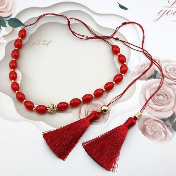 Colliers pendants Sunspicems Chic Natural Stone Perle Collier Chure Collier Rose Red Pinds Arabe Drawing Chain Bride Wedding Bijoux