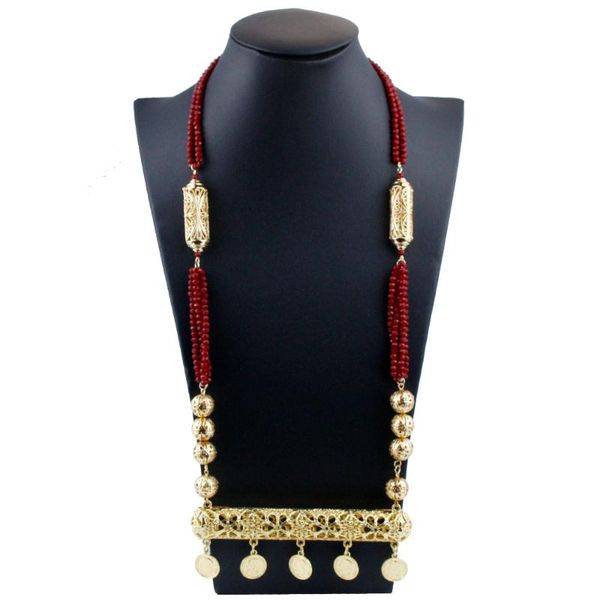 Collares colgantes Sunspicems Color de oro Color de oro Argelia Marruecos Collar para mujeres Cadena de cuentas largas Caftan Coin Moneda África Joyería de boda Regalo nupcial