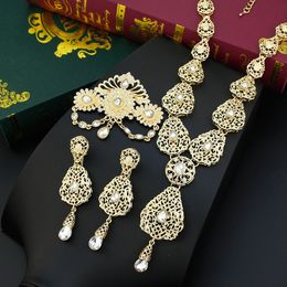 Hanger Kettingen Sunspicems Marokko Sieraden Sets voor Vrouwen Algerije Oorbel Lange Choker Ketting Kristal Broche Goud Kleur Bruid Bruiloft Accessoire 230712