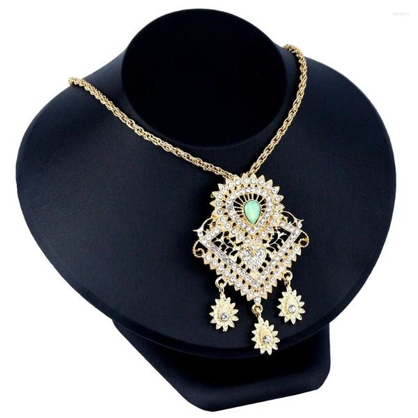 Colliers pendants Sunspicems TRENDY MOROCCO FEMME Collier Crystal Full Crystal Stone Bride Wedding Bijoux PendantBrooch Double objectif