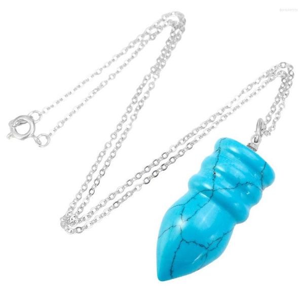Collares pendientes SUNYIK azul howlita piedra péndulo cepillo pluma puntiaguda curación Chakra Reiki con cadena