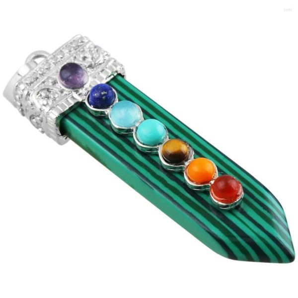 Collares colgantes SUNYIK Green Malachite Gem Stone Sword Taper Healing Chakra Pendulum Fit Collar para regalos de joyería de fiesta (cadena libre)