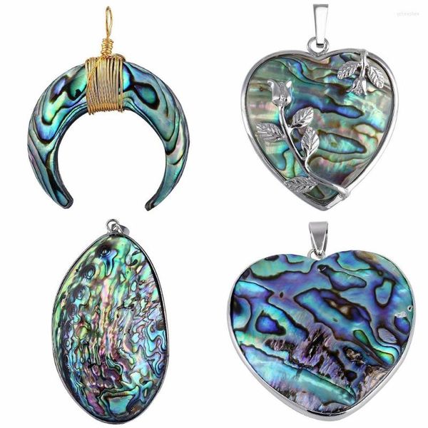 Colliers pendentif SUNYIK Coeur/Corne/Ovale Abalone Shell Collier Bijoux de Guérison (Chaîne Libre)