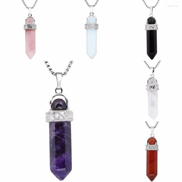 Colliers pendentifs SUNYIK Hexagonal Point Gem Stone Collier Energy Healing Chakra Reiki Charm Jewelry (Free Chain)