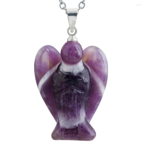 SUNYIK Naturel Violet Cristal Poche Ange Gardien Guérison Reiki Gem Pierre Fit Collier Pour Femmes Cadeau (Chaîne Libre)