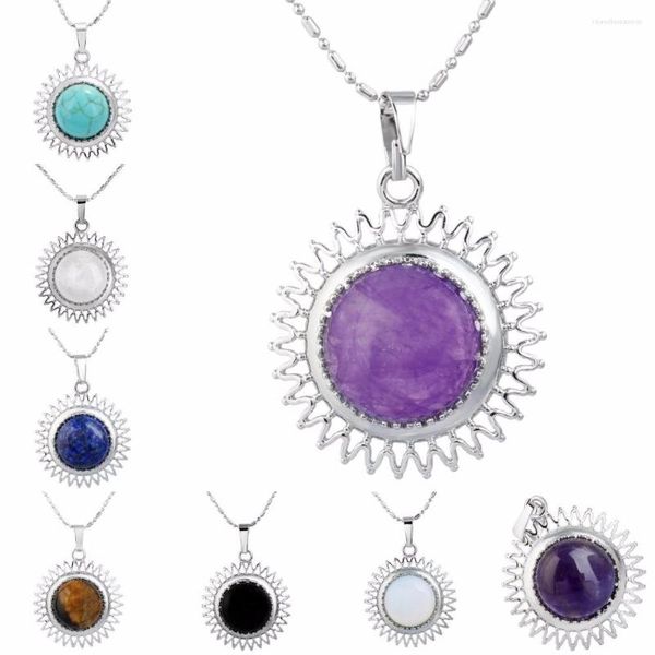 Pendentif Colliers SUNYIK Sun Round Gem Stone Charms Collier de perles Guérison Chakra Cristal (chaîne gratuite)