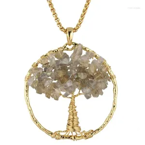 Pendentif Colliers SUNYIK Arbre de vie Ton d'or Fil enveloppé Chips de pierre ronde Forme ronde Bijoux pour femmes