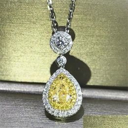 Colliers pendants Super Deal Bijoux de luxe 925 Sterling Sier Yellow Topaz CZ Diamond Water Drop Pier Coup Zircon Women Clavicule Neck Dhy8s