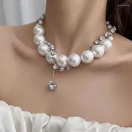 Pendentif Colliers Super Large Perle Collier Femme Zircon Chaîne Bijoux Accessoires Double Couche Clavicule Fête Cadeau D'anniversaire