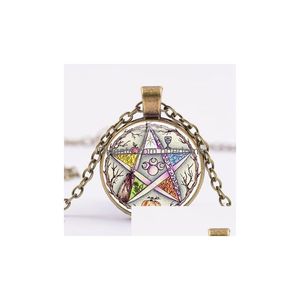 Pendentif Colliers Surnaturel Ésotérique Pentagramme Collier Arbre De Vie Triple Lune Wicca Star Verre Gem 4 Couleurs Longue Chaîne Amet Drop Dhf61