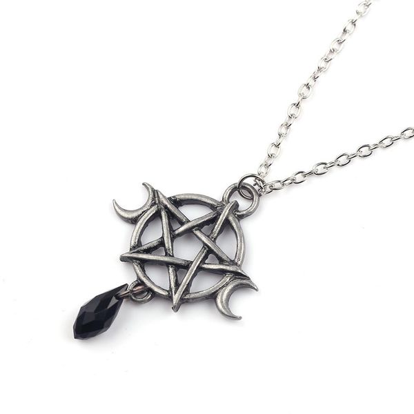 Pendentif Colliers Supernatural Pentagramme Lune Collier Pendentif En Cristal Noir Sorcière Protection Étoile Amet Pour Les Femmes Charme Jewe Dhgarden Dhjql