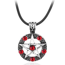 Hanger Kettingen Supernatural Serie Pentagram Ketting Met Touw Ketting Dean Winchester Ster Verzilverd Rood Kristal Jewelry253w