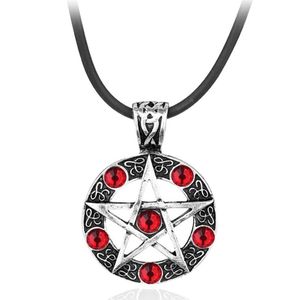 Pendentif Colliers Série Supernatural Collier Pentagramme avec chaîne de corde Dean Winchester Star Argent Plaqué Cristal Rouge Bijoux215T