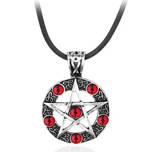 Pendentif Colliers Série Supernatural Collier Pentagramme avec chaîne de corde Dean Winchester Star Argent Plaqué Cristal Rouge Bijoux274D