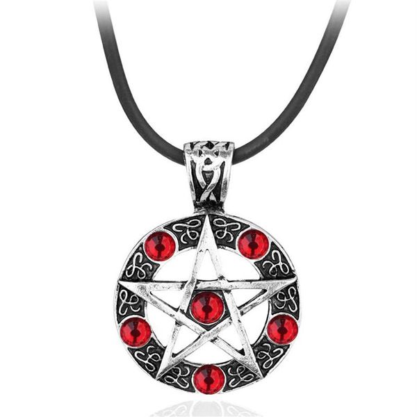 Pendentif Colliers Supernatural Série Pentagramme Collier Avec Corde Chaîne Dean Winchester Étoile Argent Plaqué Cristal Rouge Jewelry2201