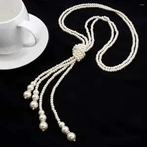 Pendentif Colliers Chandail Chaîne Élégant Double Couche Faux Perle Collier Long Bijoux Accessoire Pour Femmes Perle Blanche