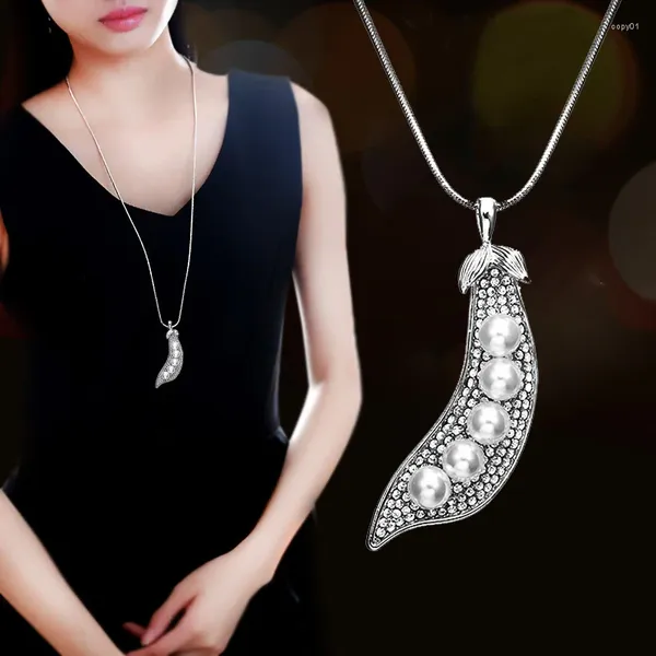 Pendentif Colliers Chandail Chaîne Simulé Perle Strass Collier De Pois Pour Les Femmes Parti Bijoux Robe Accessoires